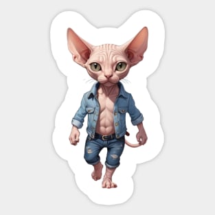 Casual Cool Cat: Sphynx in Denim Sticker